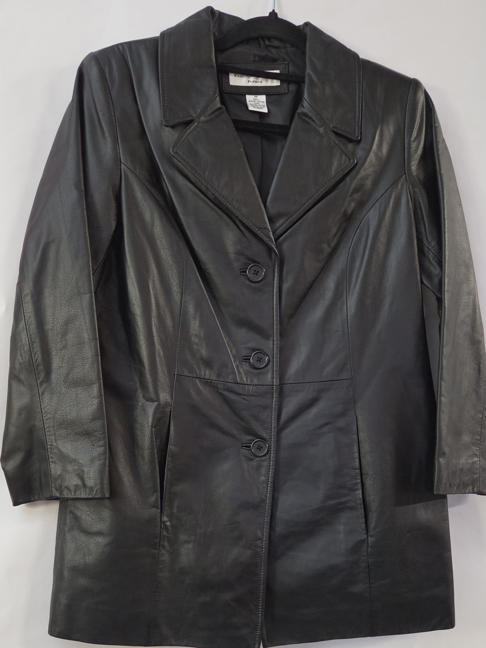 Preston & York Black Vintage Leather Button-Front Coat